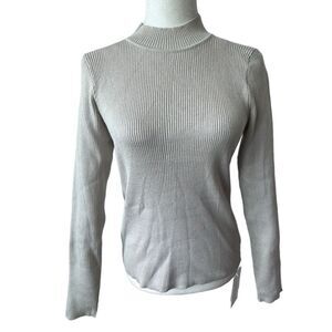 Commense Ribbed Turtleneck Knit Gray Long Sleeve Mock SZ M NWT